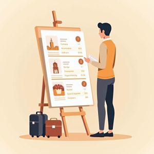 A person standing at a board with many different choices with different prices to illustrate the various prices in Dubai