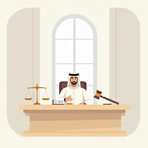 Ein Richter in Dubai, der an seinem Schreibtisch sitzt, zur Veranschaulichung der Gesetzgebung und Regelungen in Dubai