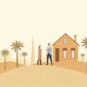 Illustration of two people standing in front of a property in Dubai to view this property