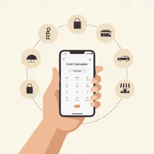 Ein Mobiltelefon mit einer App zur Kostenberechnung als Illustration für die Ermittlung der Kosten in Dubai, um zu bestimmen, ob es teuer ist
