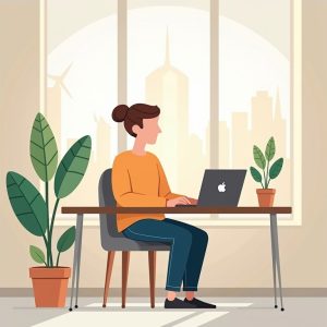 Frau bei der Arbeit hinter ihrem Laptop