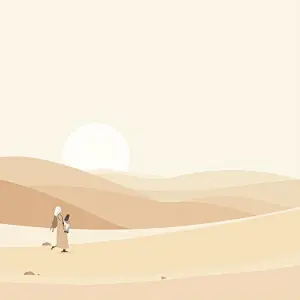 Illustration einer Person, die suchend in der Wüste nach Dubai ist