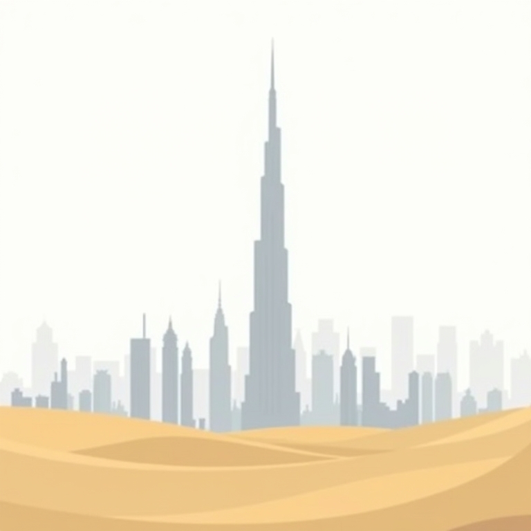 Burj Khalifa (höchstes Gebäude der Welt) von der Wüste in Dubai aus gesehen