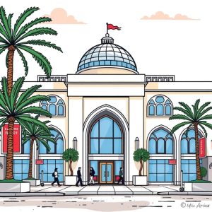 an illustration of a bank in Dubai drawn