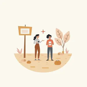 Illustrationsabbildung davon, wo Dubai genau liegt, zwei Menschen, die suchend schauen, wo sie sich befinden