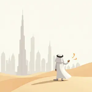 Person living in Dubai looking at Dubai from the desert