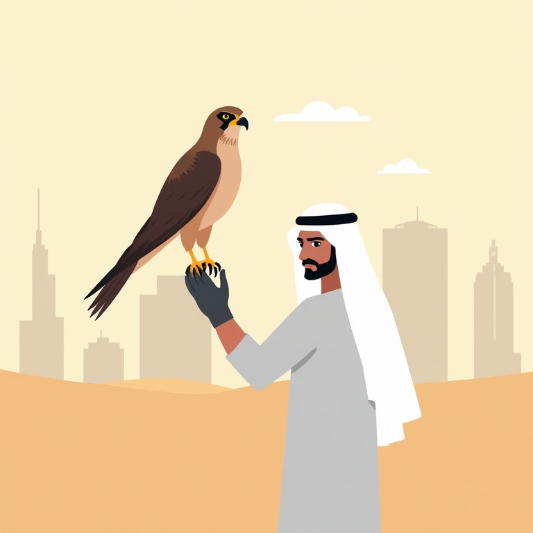 Ein Emirati mit einem Falken auf seiner Hand
