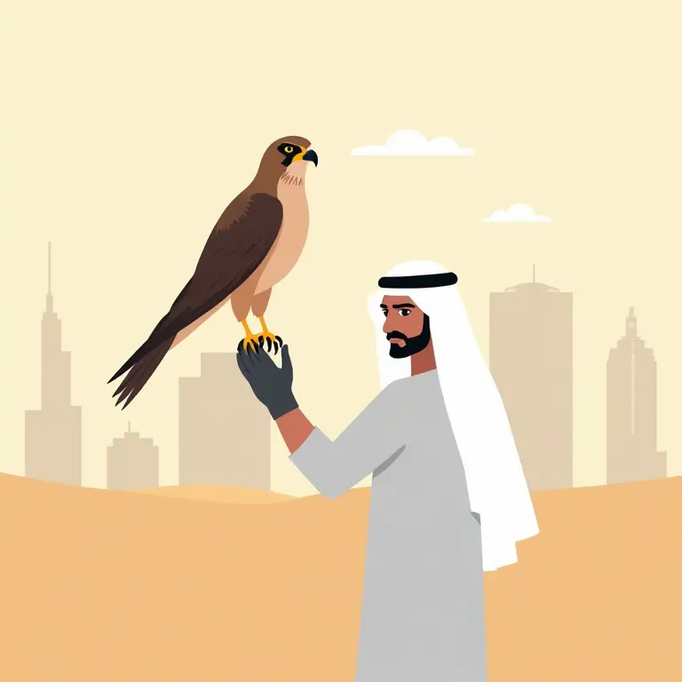 An Emirati with a falcon on his hand