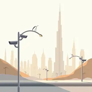 Illustration of safety in Dubai with many cameras on every street corner.