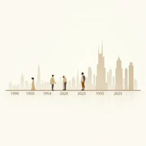 eine Zeitleiste der Bevölkerung in Dubai, in der man sehen kann, dass die Stadt wächst.
