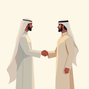 Twee Emirates uit Dubai schudden elkaar de hand ter illustratie van local sponsor