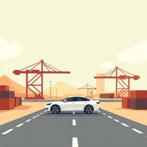 auto die in de haven van dubai staat ter illustratie van importeren naar Dubai