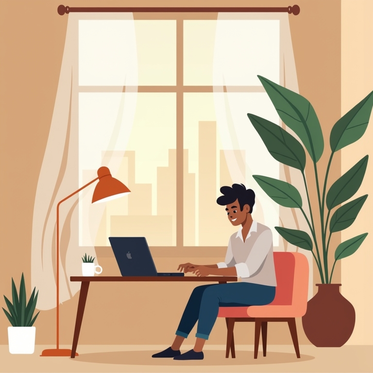 persoon die achter zijn laptop aan het zoeken is ter illustratie van het doen naar onderzoek naar huizen in Dubai