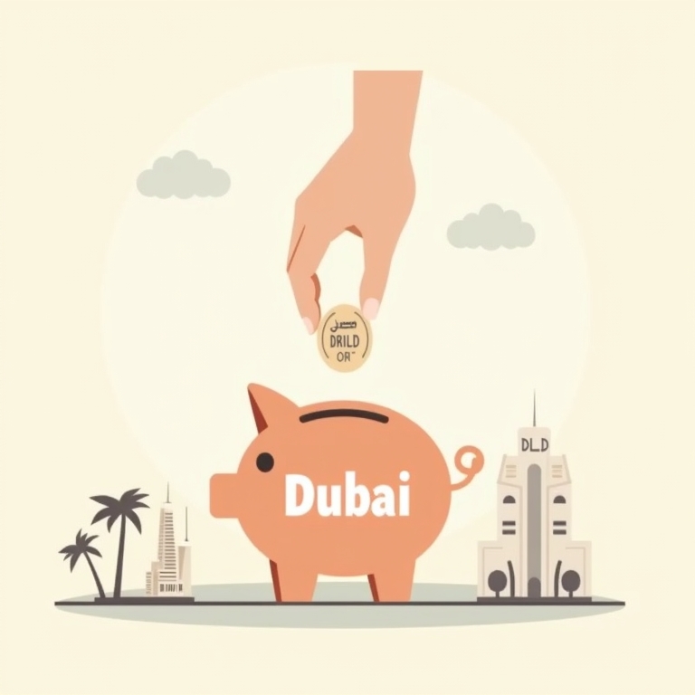 een groot spaarvarken met Dubai erop ter illustratie van de kosten van een huis in Dubai