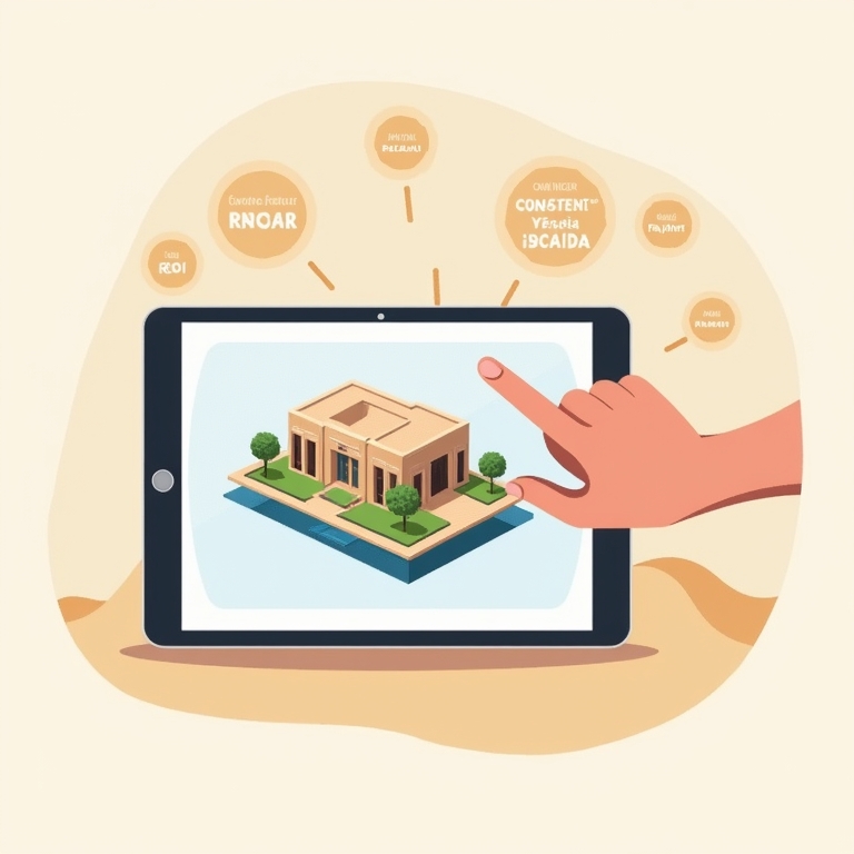 een ipad waarop een huis te zien is, ter illustratie van dat als je off-plan vastgoed koopt, je het huis niet fysiek kan zien